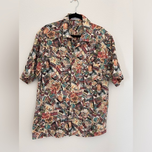 Vintage Guess Shirt Mens Large Hawaiian Camp Beach Surfer Ocean Cotton Casual - Picture 1 of 6